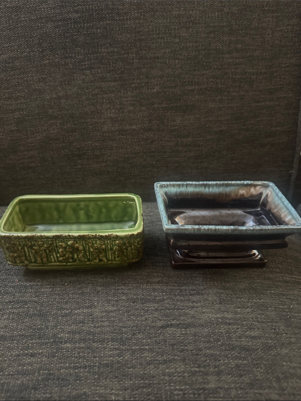 Two vintage planters, Green and Teal Ceramic -Arco
